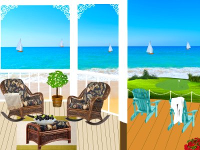 Veranda railing armchairs. Free illustration for personal and commercial use.