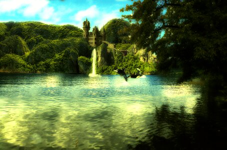 Nature castle green wallpaper. Free illustration for personal and commercial use.