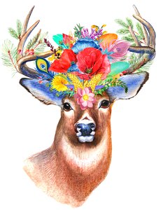 Boho flower deer. Free illustration for personal and commercial use.