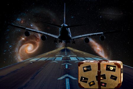 Departure luggage universe. Free illustration for personal and commercial use.