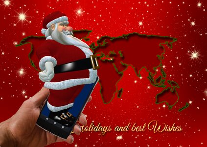 Mobile phone claus winter. Free illustration for personal and commercial use.