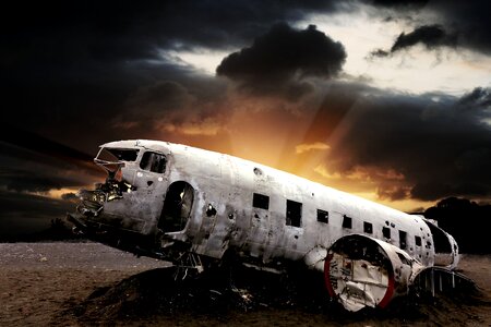 Plane wreck clouds evening. Free illustration for personal and commercial use.
