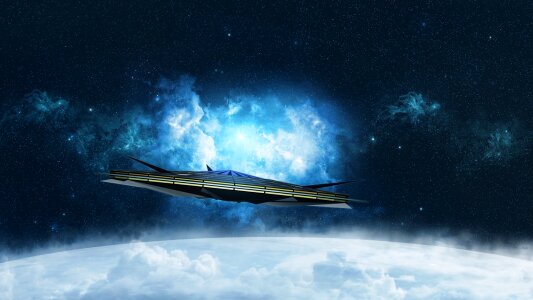 Futuristic forward spaceship. Free illustration for personal and commercial use.