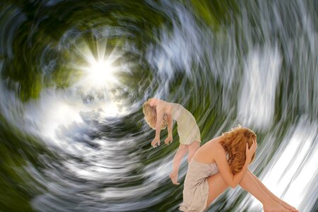 Woman near-death near death experience. Free illustration for personal and commercial use.