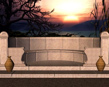 Bench stone evening. Free illustration for personal and commercial use.