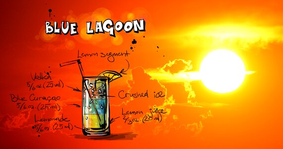 Sunset alcohol recipe. Free illustration for personal and commercial use.