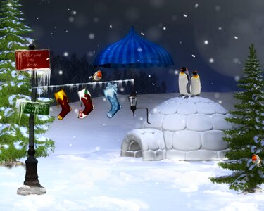 Winter wonderland igloo north pole. Free illustration for personal and commercial use.