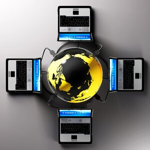 Global laptop network. Free illustration for personal and commercial use.
