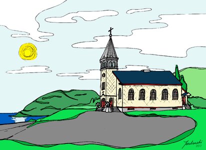 Church gaspesie architecture. Free illustration for personal and commercial use.