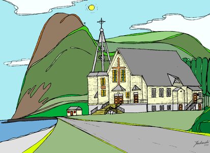 Church gaspesie architecture. Free illustration for personal and commercial use.