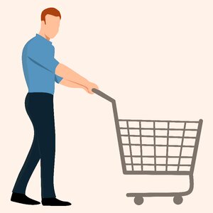 Shopping supermarket walking groceries. Free illustration for personal and commercial use.
