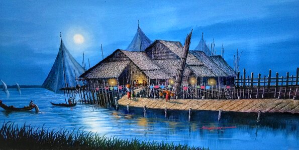 Village night scene. Free illustration for personal and commercial use.