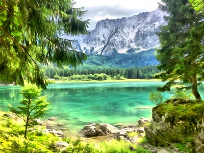 Nature lake mountains. Free illustration for personal and commercial use.