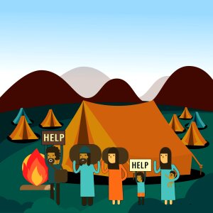 Refuge tent refugee camp. Free illustration for personal and commercial use.