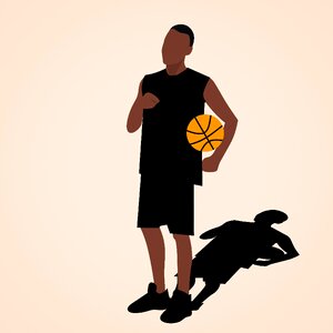 Cartoon character holding basket ball. Free illustration for personal and commercial use.
