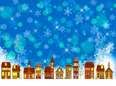 Winter village landscape. Free illustration for personal and commercial use.