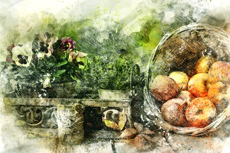 Basket still life nature. Free illustration for personal and commercial use.