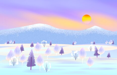 Sunset evening snow. Free illustration for personal and commercial use.