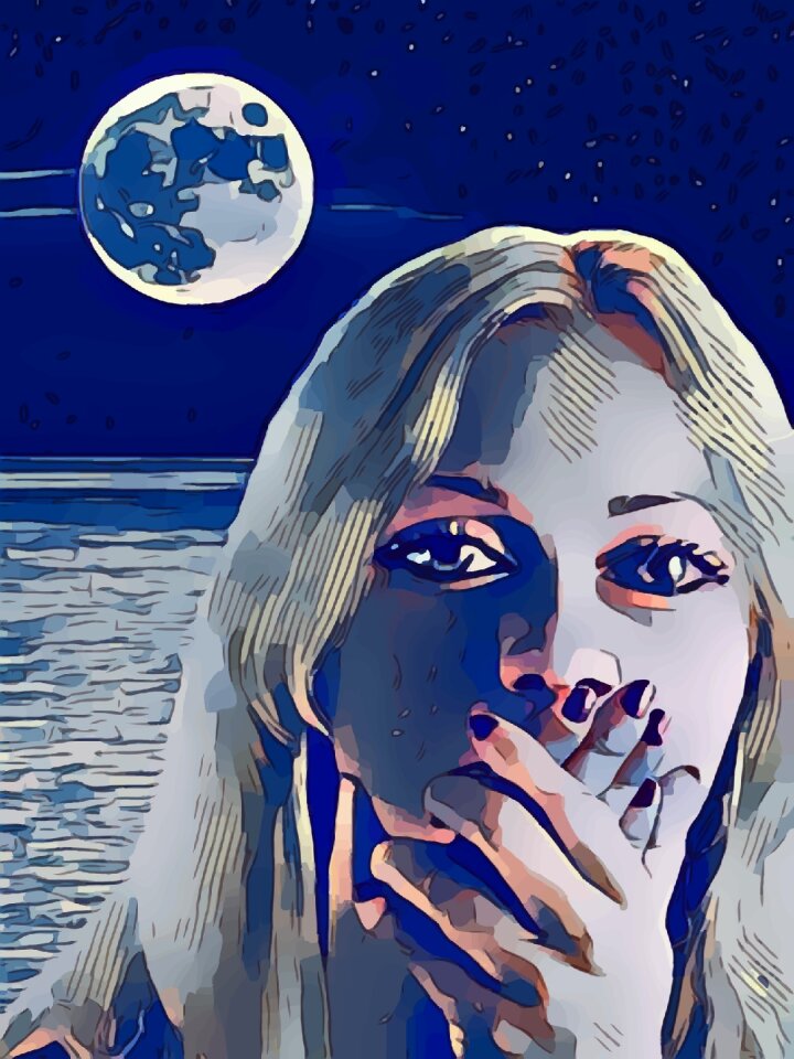 Frightened full moon night. Free illustration for personal and commercial use.