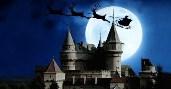Reindeer sledge flying. Free illustration for personal and commercial use.