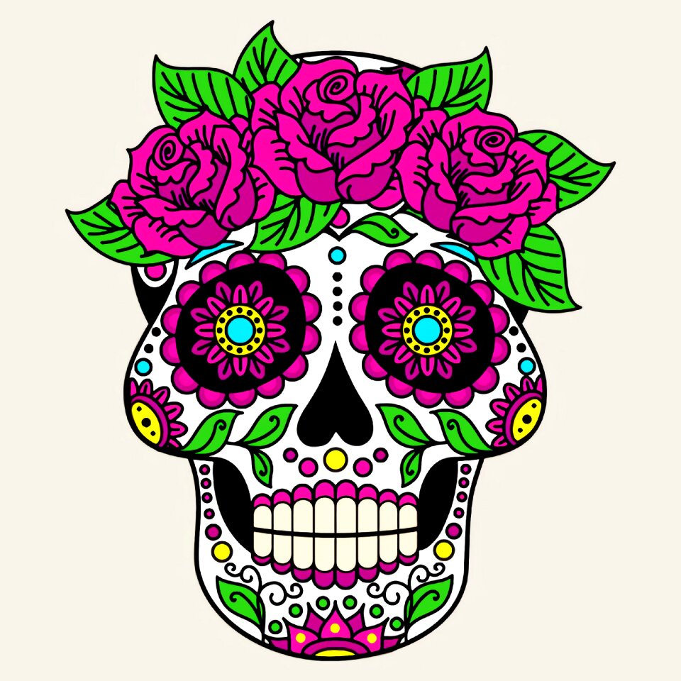 Celebration skull death. Free illustration for personal and commercial use.