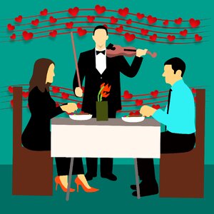 Together eating restaurant. Free illustration for personal and commercial use.