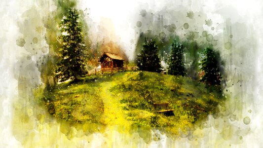 Nature watercolor landscape. Free illustration for personal and commercial use.