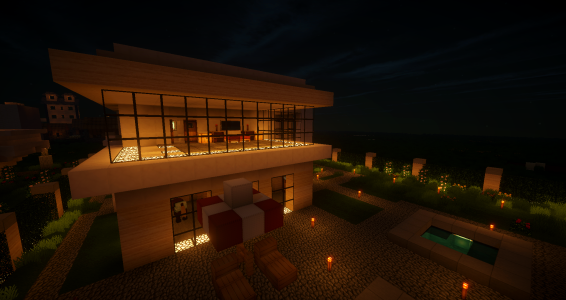 Modern house exterior night. Free illustration for personal and commercial use.