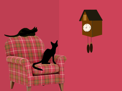 Armchair black cats hello. Free illustration for personal and commercial use.