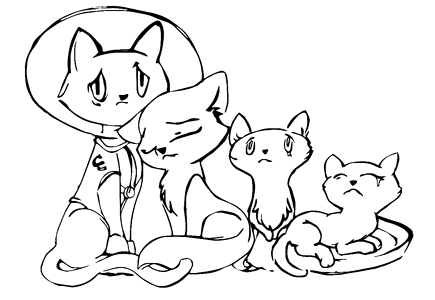 And white cat family. Free illustration for personal and commercial use.