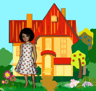 Linda doll little house. Free illustration for personal and commercial use.