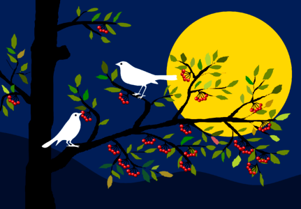 Berries night moonlight. Free illustration for personal and commercial use.