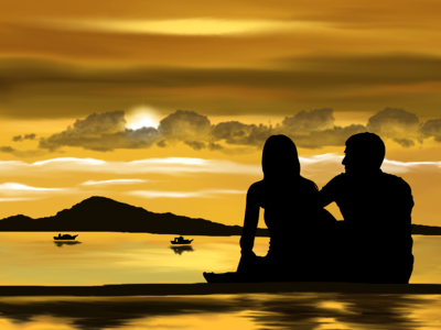 Couple beach romantic. Free illustration for personal and commercial use.