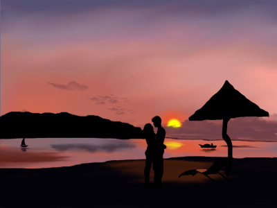 Landscape couple sunset. Free illustration for personal and commercial use.