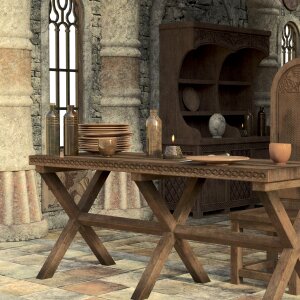 Medieval building dining room. Free illustration for personal and commercial use.