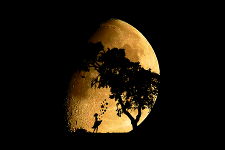 Girl fairy tales super moon. Free illustration for personal and commercial use.