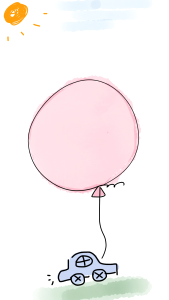 Drive pink ballon cartoon. Free illustration for personal and commercial use.