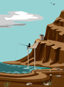 Cartoon fishing dock. Free illustration for personal and commercial use.