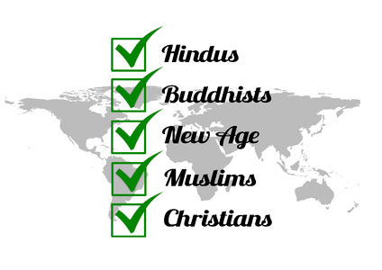 Islam hinduism buddhism. Free illustration for personal and commercial use.