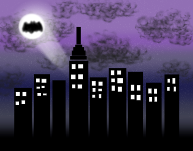 Superhero skyscraper night. Free illustration for personal and commercial use.