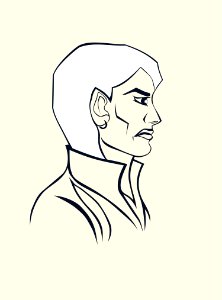 Beautiful evil young woman. Angry facial expression. Jacket with a high collar. Portrait in profile made in graphic linear style. Vector simple image.. Free illustration for personal and commercial use.