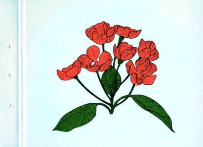 Red spring flowers. Drawing on blue cardboard. Vintage picture.. Free illustration for personal and commercial use.