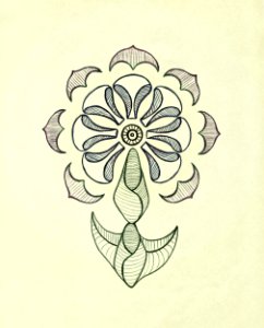 Symmetrical flower on yellow paper. Retro styling. Freehand drawing.. Free illustration for personal and commercial use.