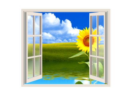 Open window with beautiful nature on a background. Free illustration for personal and commercial use.
