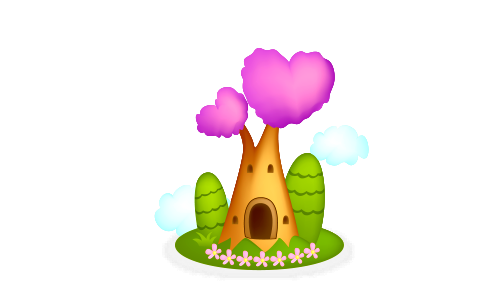 illustration of a pink tree house. Free illustration for personal and commercial use.