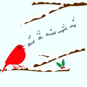 Christmas Bird Singing Card. Free illustration for personal and commercial use.