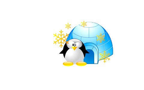 Penguins and igloos. Free illustration for personal and commercial use.