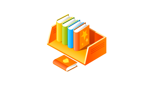 Shelf with multicolored books. Free illustration for personal and commercial use.