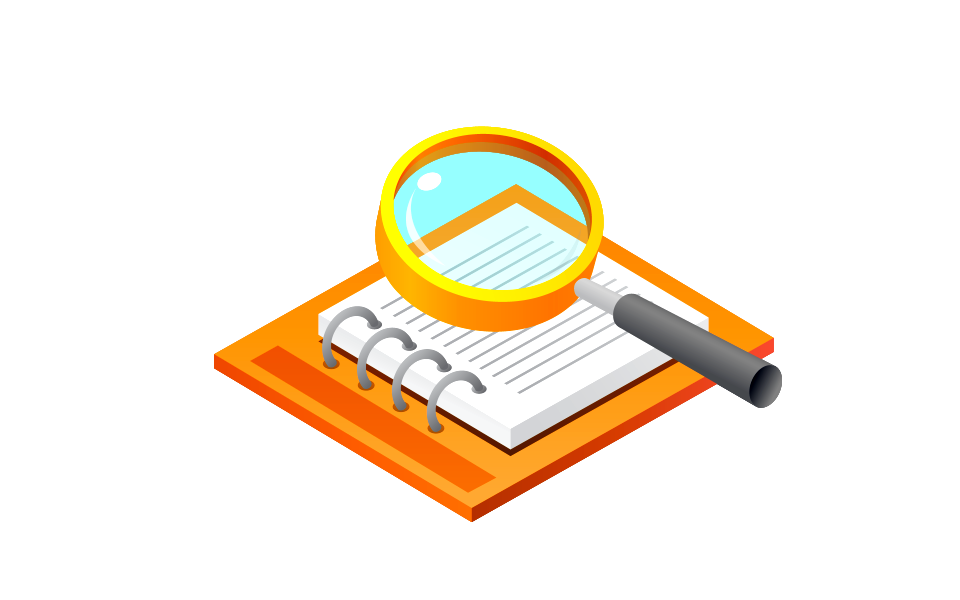 Search concept with check list on clipboard and magnifying glass. Free illustration for personal and commercial use.