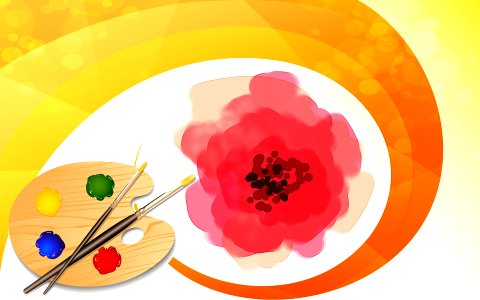 Coloring the red flower by paint brush. Free illustration for personal and commercial use.